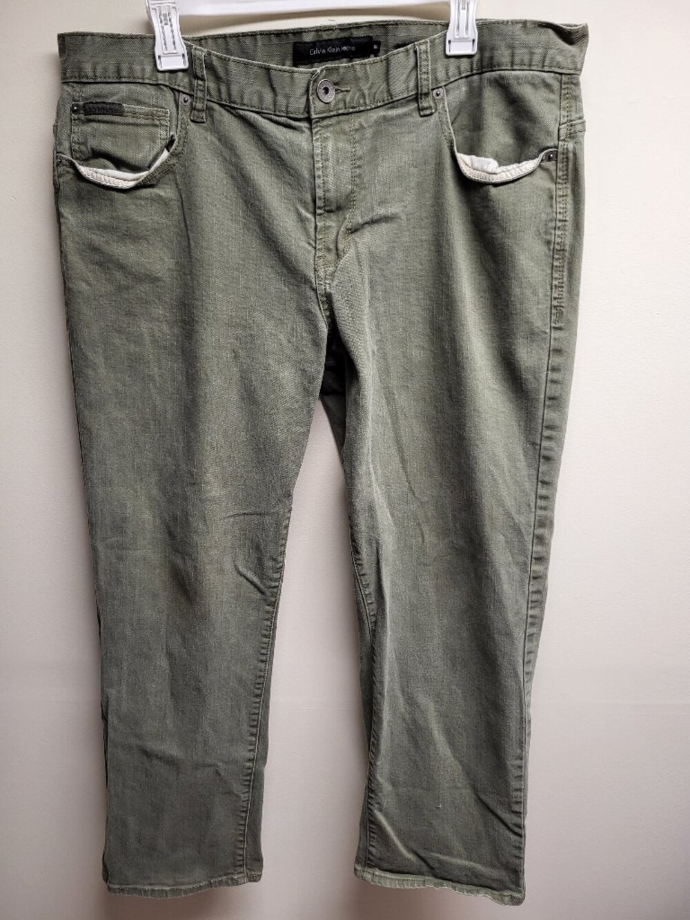 Calvin Klein Jeans Men's Olive Green Stretch Pants Size 38x30